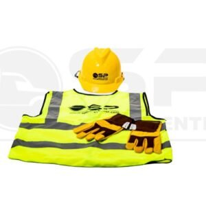 Hard Hat, Safety Vest, Chaining Gloves, Safety Glasses